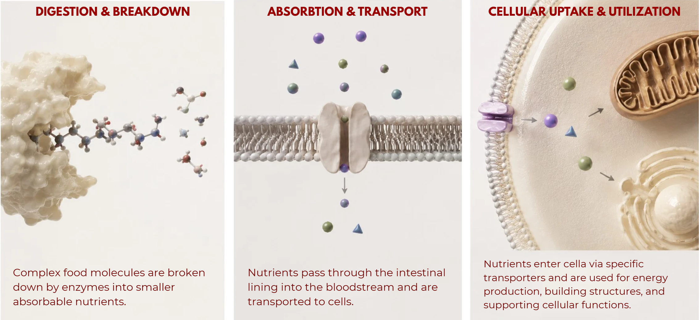 Digestion, absorption and cellular uptake diagrams